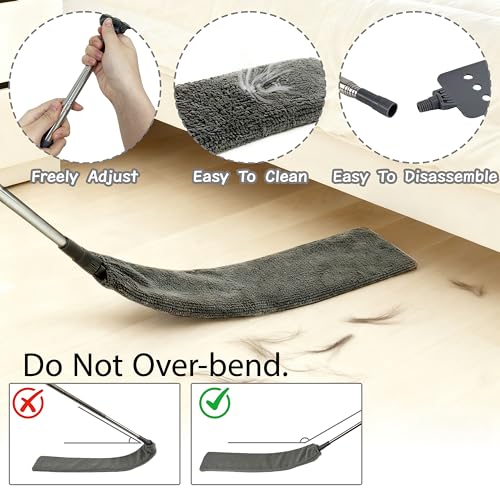 Retractable Gap Dust Cleaner Under Appliance Cleaning Tool with 5 Microfiber Dusting Cloths - Extendable Long Handle Flat Duster for Under Refrigerator Couch Bed Furniture