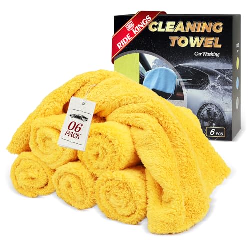 Car Wash Towels 16x16 - Coral Fleece, Yellow 6-Pack | 450gsm thick coral fleece. Highly absorbent, lint & scratch-free for auto detailing, washing, and home cleaning. - color: Yellow