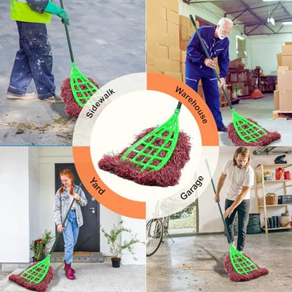 Large Outdoor Broom, Commercial Industrial Grade Yard Broom with 81.5" Long Handle, Durable Fiber Sweeping Broom for Patio, Garage, Driveway, Lawn and Sidewalk Cleaning