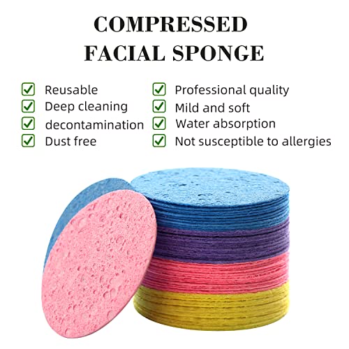 50-Count Facial Sponges Compressed Natural Cellulose Sponge Round Shape Face Sponge for Face Cleansing Exfoliating and Makeup Removal, Mixed Color - color: 50- Pack Mixed