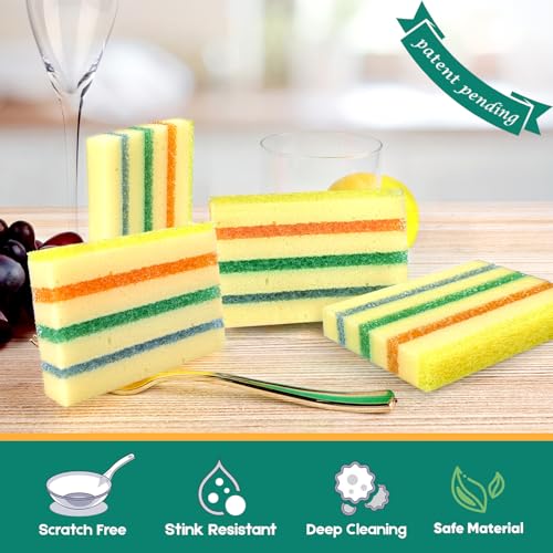 LAUNDRYLUX 4 Pack Scrub Sponge - Temperature-Responsive - 50% More Power & Rinses Cleaner Cleaning Sponges, Multipurpose Dish Sponges for Kitchens, Bathrooms, and Outdoor Use - Patent Pending - style: Multi-Layer