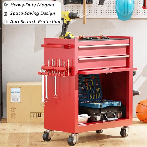 MUTUACTOR Magnetic Wrench Holder Heavy Duty,Anti-slip Magnetic Mount Drill Bits Holders,2 Layers Magnet Drill Bit Wrench Rack for Work Bench Toolbox Tool Cart,1PCS,Red,26 Holes and 7 Slots - style: Red Drill Bits Wrench Holder