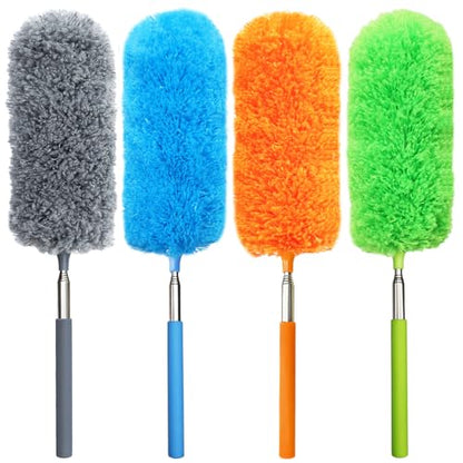 4 Pack Small Microfiber Feather Duster, with 13" to 30" Extendable Pole, Microfiber Head, Cleaning Tool for Cleaning Office, Car, Computer, Furniture, Sofa (Orange/Blue/Green/Gray)