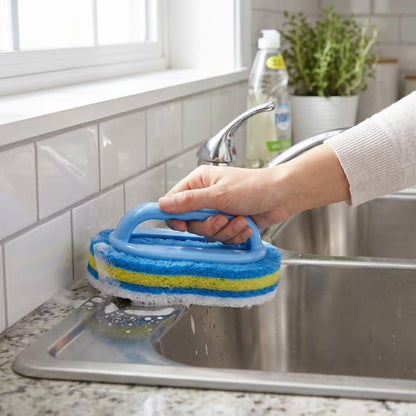 1 Pack Heavy Duty Scrubbing Brush, Ergonomic Handle Scrubber for Bathroom Tile & Kitchen Sink, Durable Cleaning Tool for Bathtub, Grout, Oven, Non-Slip Blue
