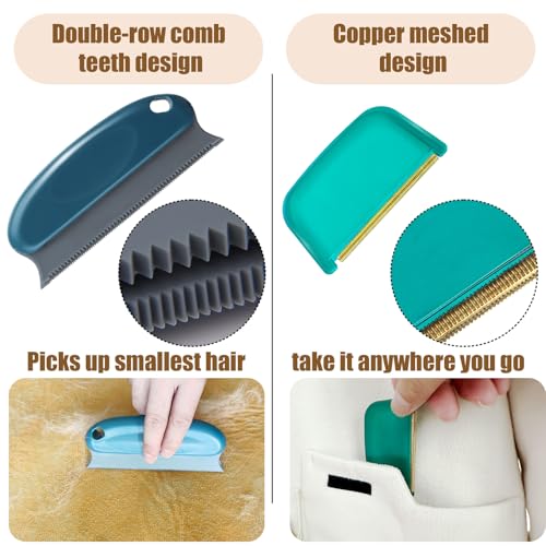 Pet Hair Remover - 4 Pack Dog Cat Hair Remover for Couch Furnitures, Reusable Lint Remover Shaver Portable Carpet Rake Scraper Brush for Blanket,Clothing, Pet Towers, Car Upholstery Blue