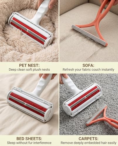 Pet Hair Remover Roller -Portable Reusable Lint Roller Portable Cat & Dog Hair Remover for Furniture, Couch, Bedding - Lint Roller for Clothing, Carpet, Multi-Surface Fur Removal Tool