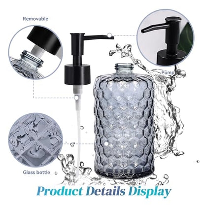 Clear Charcoal Blue Glass Soap Dispenser with Pump, 16oz Honeycombed Design Hand Soap Dispenser, Refillable Lotion & Dish for Dishwashing Liquid, Lotion - color: Honeycombed Blue Grey