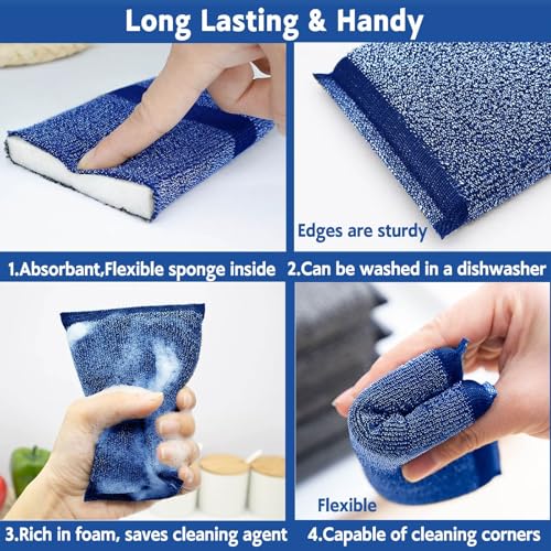Kitchen Sponges for Dishes Steel Wool Scrubber Sponges for Kitchen Heavy Duty Non-Scratch Scrubbing Cleaner (6 Pack) (Colours) - color: Colours
