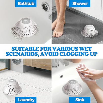 zaa Bathtub Drain Hair Catcher, Premium Silicone Collapsible 2 Pack Drain Protector for Pop-Up and Regular Drains of Shower, Bathtub, Tub, Bathroom, Sink, White - color: White