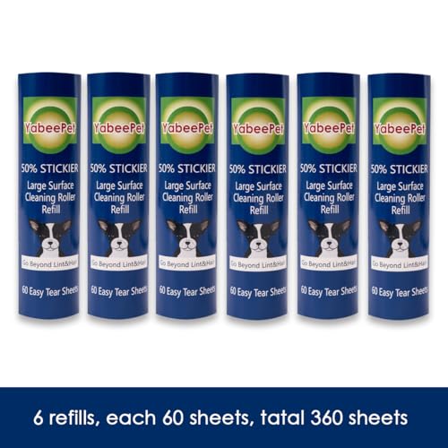 8 inch Large Surface Roller Refill for Scotch-Brite 50% Stickier Lint Roller, Works Great On Pet Hair (60 Sheets per Roll, 6 Pack) - size: 6 pack