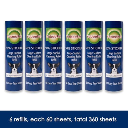 8 inch Large Surface Roller Refill for Scotch-Brite 50% Stickier Lint Roller, Works Great On Pet Hair (60 Sheets per Roll, 6 Pack) - size: 6 pack