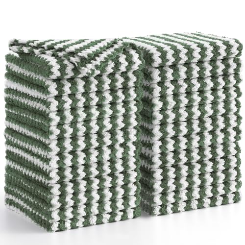 Homaxy 24 Pack Kitchen Dish Cloths, Ultra Soft and Absorbent Dish Towels, Reusable Fast Drying Microfiber Cleaning Cloth, Coral Velvet Wave Design No-lint, 10 x 10 inches, Grass Green - color: Grass Green, style: 10" x 10" - 24 Pack