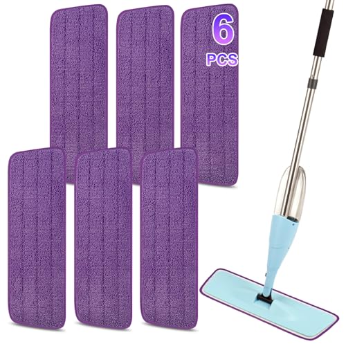 16.5 Inch Reusable Mop Pads Microfiber Spray Mop Replacement Heads for Wet/Dry Mops Compatible with Bona Floor Care System (6 Pack) - color: Purple