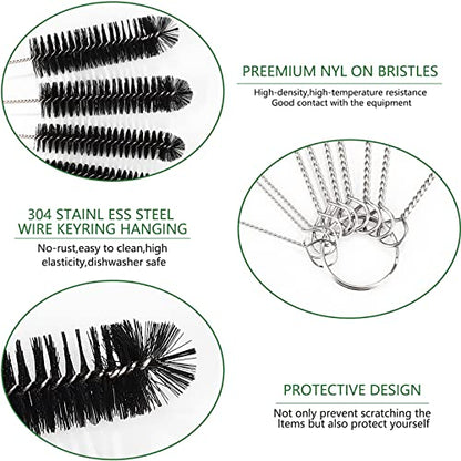 CiaraQ Bottle Cleaning Brushes, 8 Inch Nylon Tube Brush Set, Cleaner for Narrow Neck Bottles Cups with Hook, Set of 13pcs - color: Black, size: 8.0 Inch (13pcs)
