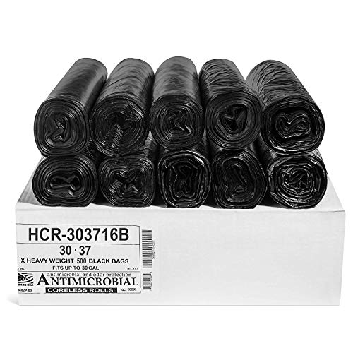 Aluf Plastics High Density Trash Bags, 30 Gallon, 500 Count, 16 Micron (eq), 30" x 37", Black, for Bathroom, Office, Industrial, Commercial, Janitorial, Municipal, Recycling - color: Black, style: 20-30 Gal, 16 Micron Equiv, 500 Count
