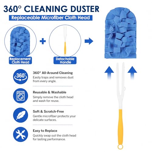 10 Pack Reusable Fleece Duster Refills with Detachable Handle, Washable Microfiber Dusters for Cleaning, 360° Dry Wet Microfiber Duster Refill Compatible with Standard Cleaning Handles (10)