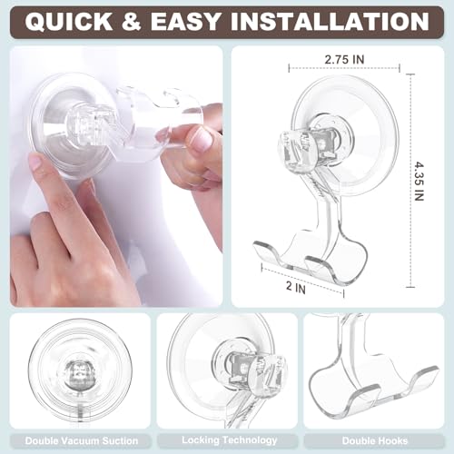 VIS'V Shower Suction Cup Razor Holder for His and Hers, Clear, 2 Pcs | Removable and Reusable, Clear Invisible Design, Locking Suction Technology, Dual Vacuum Suction, Fit for Smooth Flat Surfaces