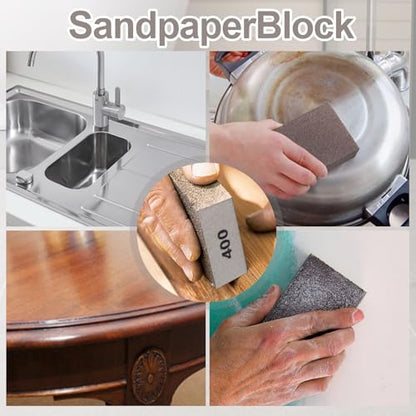 Romeda 8-Pack Sandpaper Block, 400 Grits Washable and Reusable Handmade Sanding Sponge, Drywall Sandpaper Blocks for Wooden Drywall Sheetrock and Metal Glazing - color: 400 Grits, size: 8-Pack