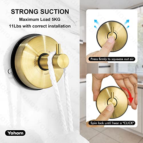 YOHOM Suction Cup Hooks for Shower Gold Towel Holder Stainless Steel Vacuum Bathroom Shower Hook Suction Washcloth Hanger Kitchen Towel Rack for Robe Loofah Wreath Glass Door Window Wall Brushed 4Pcs - color: 4 Gold