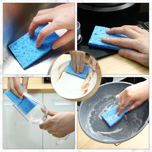 Zhengmy 100 Pieces Sponges Bulk Sponges Kitchen Compressed Sponge Natural Dish Sponge Compressed Wood Pulp Cleaning Without Scratching for Kitchen Bathroom, 3.9 x 2.4 x 0.12 Inch (Blue) - color: Blue