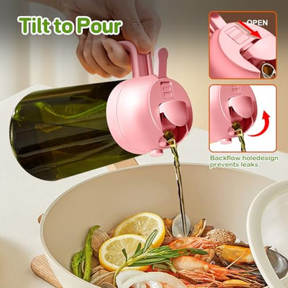 YARRAMATE 16oz/470ml Dark Green Oil Sprayer for Cooking with Stickers, Food-grade Premium 2 in 1 Olive Oil Dispenser Bottle for Kitchen Gadgets, Air Fryer, Salad, Frying, BBQ (Pink) - color: 07_Pink