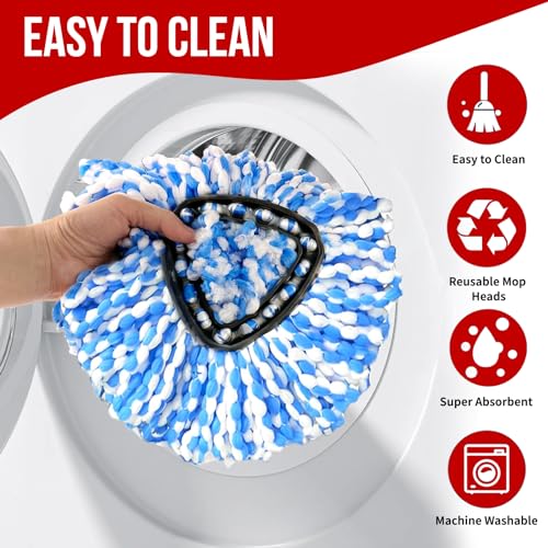 O-Cedar Spin Mop Head, Base, Handle Replacement for RinseClean 2 Tank System, 4 Microfiber Mop Refills, 1 Base and 30-58in Handle Set Combo, Blue, for Wood, Tile, Laminate, Marble - color: Blue