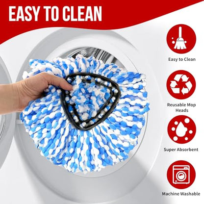 O-Cedar Spin Mop Head, Base, Handle Replacement for RinseClean 2 Tank System, 4 Microfiber Mop Refills, 1 Base and 30-58in Handle Set Combo, Blue, for Wood, Tile, Laminate, Marble - color: Blue