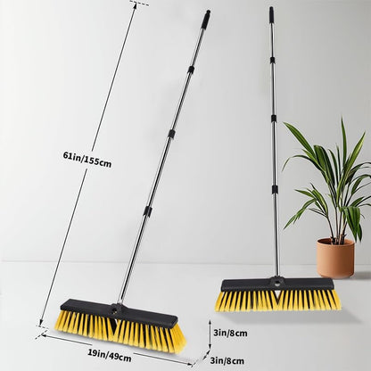 18 Inches Push Broom Outdoor Handle Stiff Bristles Heavy Duty Broom with 61 Long Handle for Cleaning Bathroom Kitchen Deck Driveway Garage Yard TilePatio Concrete Floor Cleaning