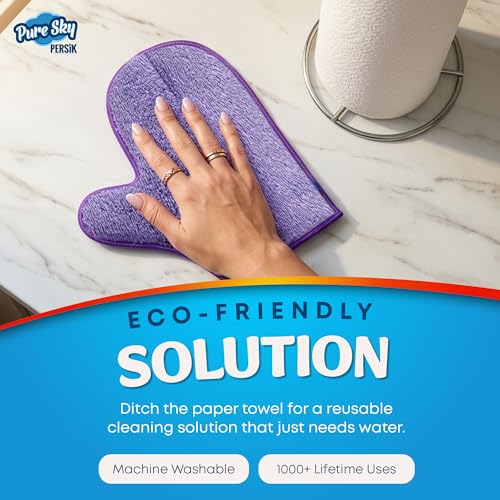 persik Pure-Sky Ultra Microfiber Cleaning Glove – JUST ADD Water No Detergents Needed - 2-in1, Combination for Glass and Multipurpose – Streak Free Magic Window Polishing Glove - Removes Stains, Dust - style: Glass and Multipurpose Glove