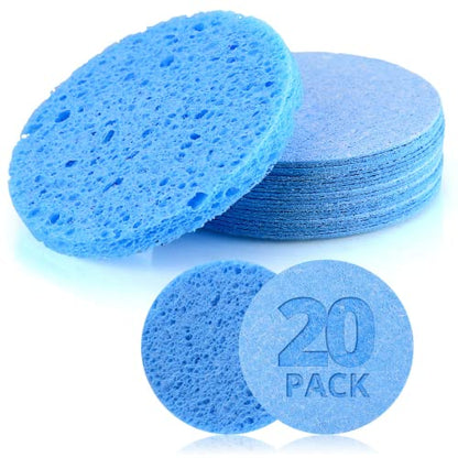Natural Facial Cleansing Sponges- 20 Count Compressed Facial Sponges Cellulose Reusable Soft Cosmetic Esponjas para Faciales for Professional Makeup Removal, Facials Spa, Exfoliator, Skin Massage111 - color: Blue