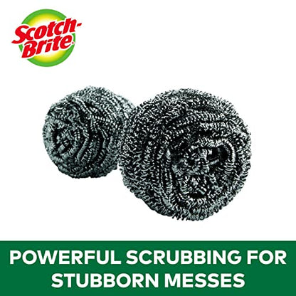 Scotch-Brite Stainless Steel Scrubber for Cleaning Kitchen, Household, and Dishes - 3 Scrubbers (Pack of 2)