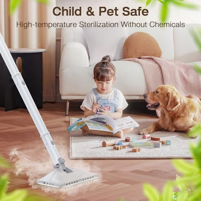 10-in-1 Steam Mop with Detachable Handheld Steamer, Quick 10s Heat-up for Steam Cleaner, 350ml Tank and 2-Level Control for Cleaning Floor, Carpet, Window, BBQ Grill, Tile, Stove, Clothing and Grout - color: Matte White