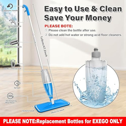 EXEGO 440ML Refillable Spray Mop Replacement- DO NOT SUITABLE FOR OTHER BRAND SPRAY MOP - Water Tank for Multi-Surface Floor Cleaning