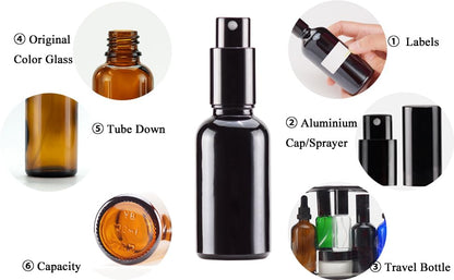 YIZHAO Black Glass Spray Bottles 1oz, with Small Fine Mist Spray, Metal Cap, Refillable for Essential Oil,Travel,Cleaning,Perfume,Aromatherapy,Makeup – 6 Pcs - color: Black, size: 30ml-6
