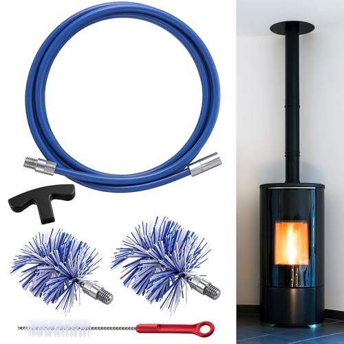 Dreyoo Pellet Stove Cleaning Brush Kit, 10 FT Flexible Steel Rod with 3" & 4" Brush Head, T Handle, Multi Purpose Flue Detail Cleaner, Nylon Stove Flue Pipe Kit for Pellet Furnace Exhaust Pipes - size: 10FT with 3" & 4" Brush Heads