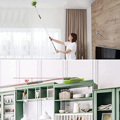 Wall Cleaner, Max 66'' Wall Mop with Long Handle, Ceiling Dust Mop with 15° Labor-Saving Elbow Extension Pole, Baseboard Duster Washer Scrubber, High Reach Window Cleaning Brush, Roof Cleaning Tool-GN - color: Green