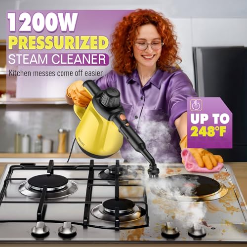 Handheld Steam Cleaner for Home, 1200W Pressurized Multi-Surface Steamer with 10 Accessories, High-Temperature Chemical-Free Cleaning for Bathroom, Kitchen, Tile, Grout, Windows, Shower Doors and Car