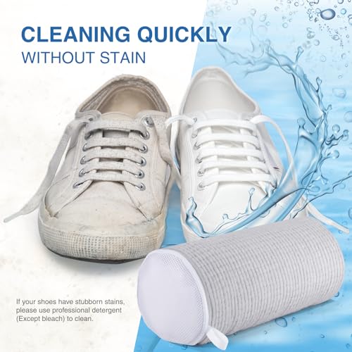 Teletrogy Shoe Laundry Bags for Washing Machine, Reusable Laundry Shoe Bag for Washer and Dryer, Fluffy Fibers 360° Wrap Around Cleaning, Adjustable Protective Shoe Trees - Home Dorm Travel, Gray - color: Gray