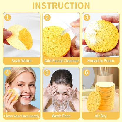 100-Count Compressed Facial Sponges, Natural Cosmetic Spa Sponges for Facial Cleansing, Exfoliating Mask, Makeup Remover, Travel Face Sponges - Yellow - color: Yellow