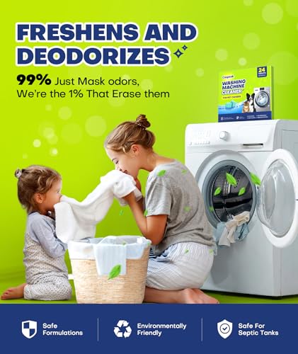 5X Power Deep Cleaning Washing Machine Cleaner Tablets, No More Odor & Pet Fur Enzyme Washing Machine Cleaning Tablets, Washer Cleaner For HE Top Front Load, Septic Safe, 24 Counts/1 Year Supply