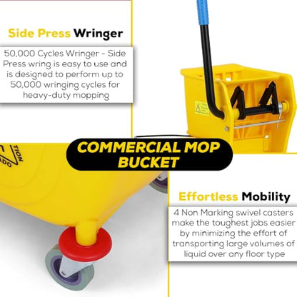 Simpli-Magic 79358 Commercial Mop Bucket with Side Press Wringer, 26 Quart, 14.75"L x 12.95"W x 19.95"H, Yellow - size: 26 Quart