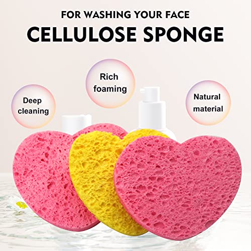 100-Count Compressed Facial Sponges for Estheticians Heart Shape Natural Cellulose Sponge Professional Cosmetic Spa Sponges for Face Cleansing, Massage, Pore Exfoliating, Mask, Makeup Removal, Mixed - color: 100- Pack Mixed