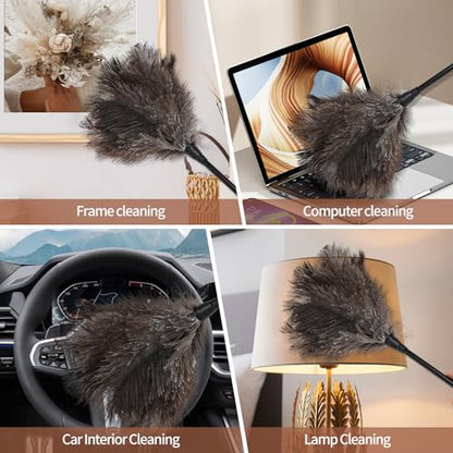 Ostrich Feather Duster-14.9 Inch Mini Natural Feathers Dusters with Plastic Handle Reusable Handheld for Cleaning Supplies Home Car Office(6pcs) - color: Natural-14.9in-styleb-6pcs