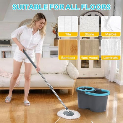 JOYMOOP Spin Mop and Bucket with Wash and Wringer Set, 360° Mop Head & Telescopic Handle, 6 Reusable Microfiber Pads, Wet and Dry Use, Hands-Free Cleaning for Hardwood, Tile, Laminate Floors & Walls - size: Bucket # SUPER 8 + 6 Mop Pads