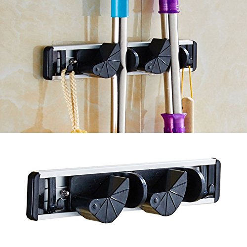 Mop and Broom Holder Storage Solutions (2 Position with 3 Hooks) - size: 2 Position with 3 Hooks