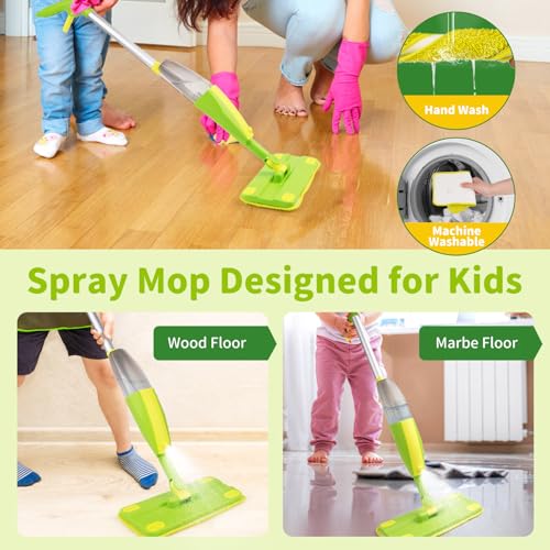 Kids Spray Mop, Fun & Functional Toddler Mop Cleaning Set,Real Working Mini Mop, Pretend Play Toy –Includes Spray Bottle,Washable Microfiber Pads, Montessori Kids Cleaning Toy Set -Green - size: Spray Mop, style: Green