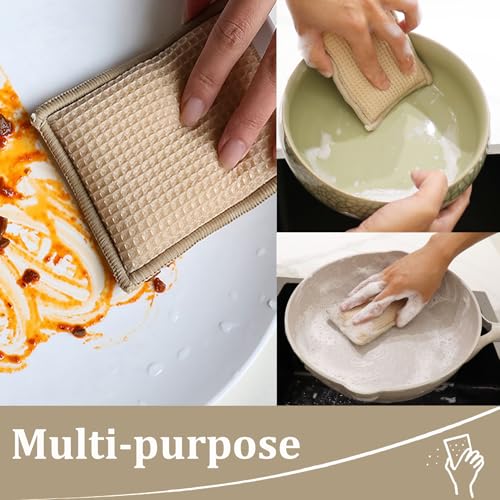 Bamboo Dish Sponge Natural Kitchen Scrub Sponges-Beige,6 Pack - color: 6 Pack
