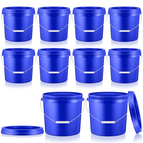 Tioncy 10 Pcs 2 Gallon Plastic Bucket with Lid Heavy Duty 2 Gallon Bucket Pail with Lid Handle for Storage Container Home Household Cleaning(Blue) - color: Blue