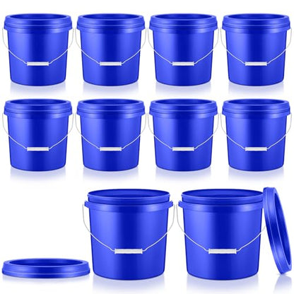 Tioncy 10 Pcs 2 Gallon Plastic Bucket with Lid Heavy Duty 2 Gallon Bucket Pail with Lid Handle for Storage Container Home Household Cleaning(Blue) - color: Blue