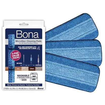 Bona Mop Microfiber Cleaning Pad for Hardwood & Hard Surface Floors - Value 3-Pack - For Use With Bona Mops - Dual Zone Cleaning - style: Microfiber Cleaning Pads